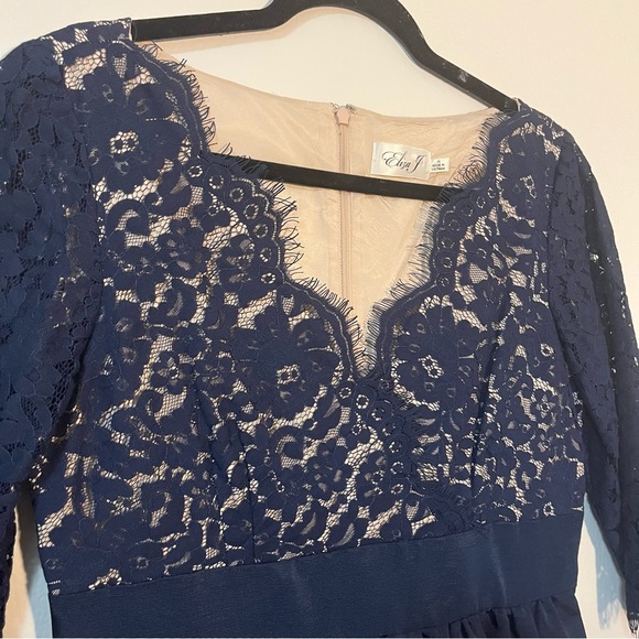 Eliza J Navy Lace V neck Long Sleeve Dress Size 10 Hoco Formal Recruitment - Picture 3 of 8